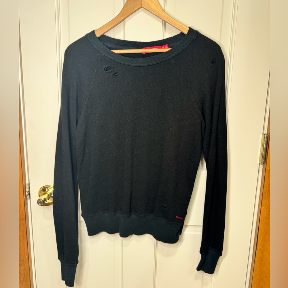 n:philanthropy Black Distressed Crewneck Sweatshirt XS Soft Lightweight Pullover